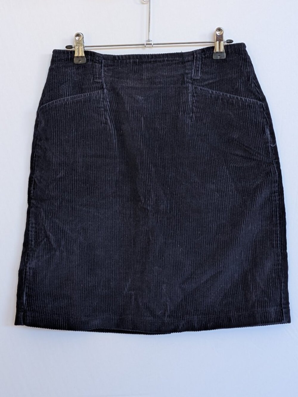 VTG Eddie Bauer Navy Blue Corduroy Button Front Pencil Mini Skirt Size 8 Pockets
